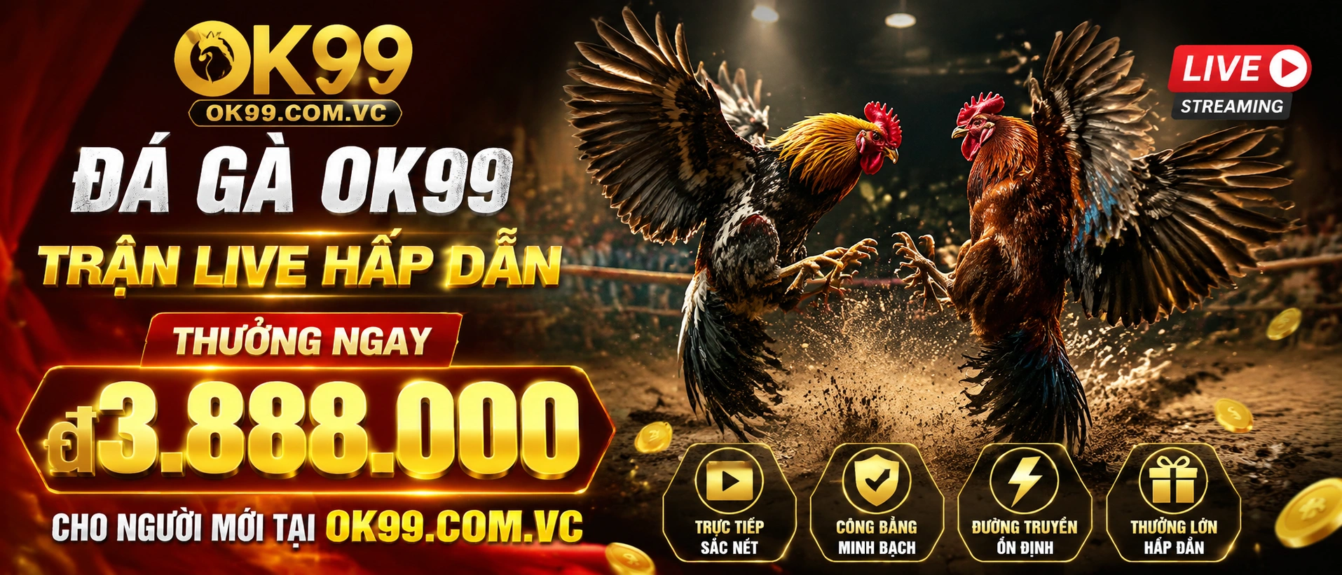 Giao diện Đá Gà live OK99 trên màn hình chính
