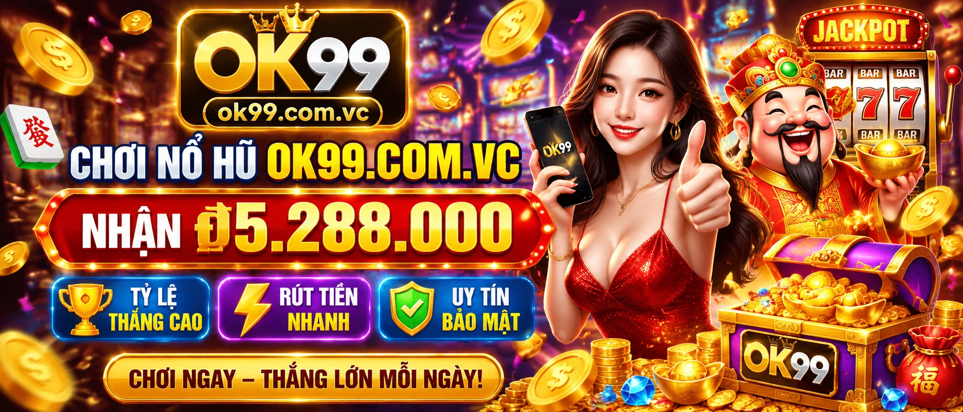 Khu Nổ Hũ và casino slot với nền tối, điểm nhấn neon và giao diện hiện đại